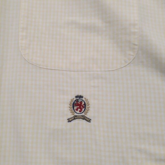 Vintage Tommy Hilfiger Embroidered Crest Short Sleeve Button Up Yellow Men's L - Picture 2 of 7